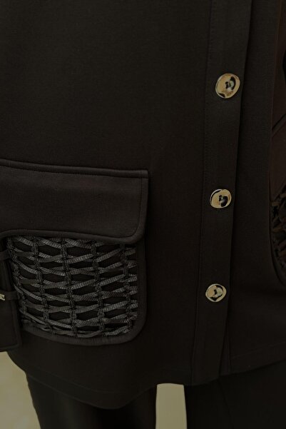 Mahal Crochet Knitwear Mesh Combination Pocket Detailed Trouser Set