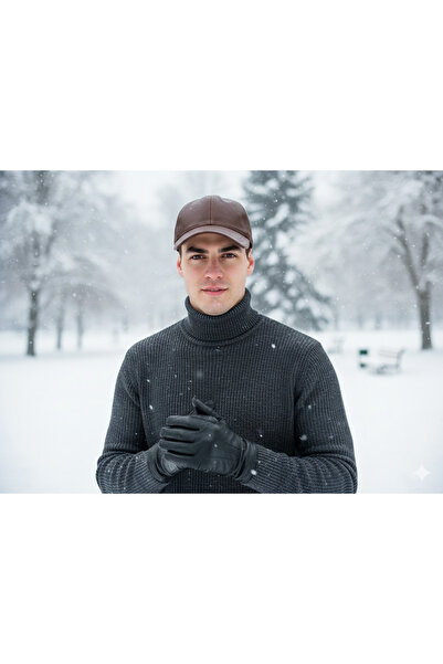 hoaryage Șapcă de baseball unisex din piele de miel autentică de culoare bron...