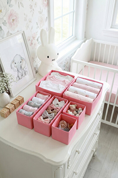 REKHOME 6-Drawer Cabinet Organizer Children's Baby Room Storage Box Organizer Set Pink
