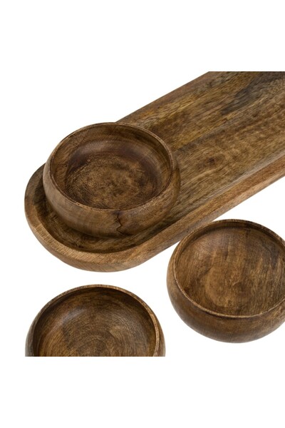 Tessari Brown Wooden Platter with 3 Compartments for Appetizers 36 x 13 x 2 cm