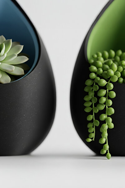 OEM Decorative egg-shaped pot, Midnight Onyx & Olive Green color