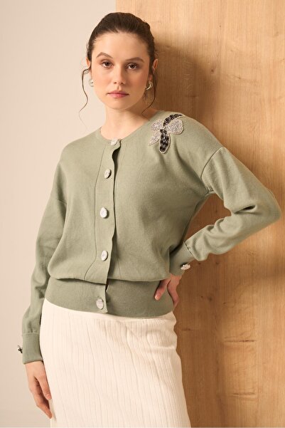 FTZ WOMEN Çiçek Detaylı Hırka Mint 25022