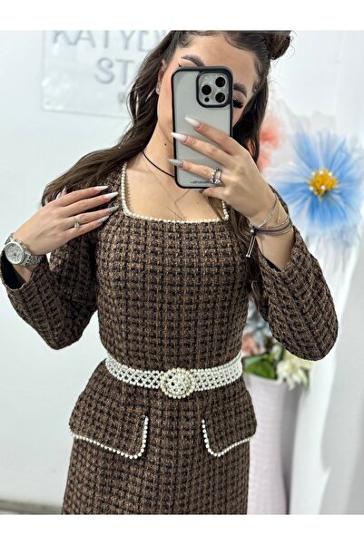 KATYDEA STORE Rochie din tweed maro ELLA