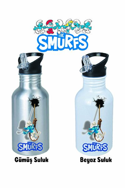 DKDZ SHOP Şirinlerrr Printed Metal Straw Drinker 600ml.