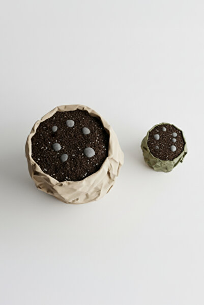 OEM Set of decorative pots Crumpled Design, color Sandstone Beige & Olive Green