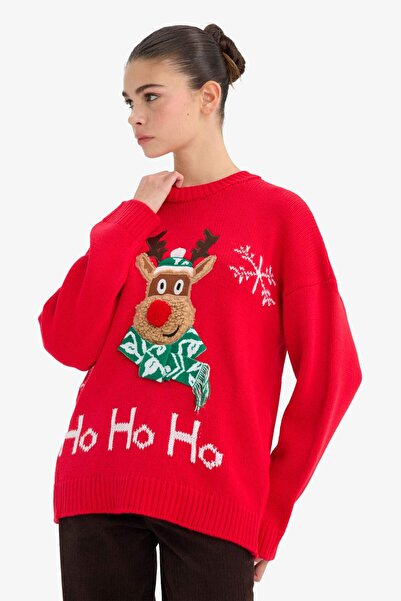 DeFacto New Year's Themed Regular Fit Crew Neck Knitwear Sweater F4370Ax25Cw