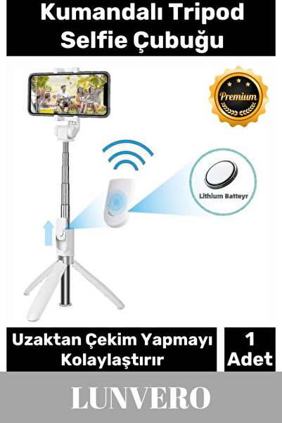 Lunvero Özel Kumandalı Tripod Selfie Çubuğu Pratik Ayaklı Stabil Çekim Yapabi...