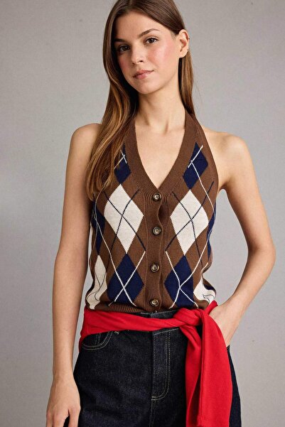 DeFacto εφαρμοστό Γιλέκο με λεπτή εφαρμογή με λαιμόκοψη και διαμαντένιο σχέδιο G7503AX25WN