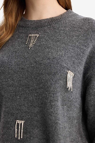 DeFacto Regular Fit Crew Neck Stone Knit Sweater Tunic F6298Ax25Wn