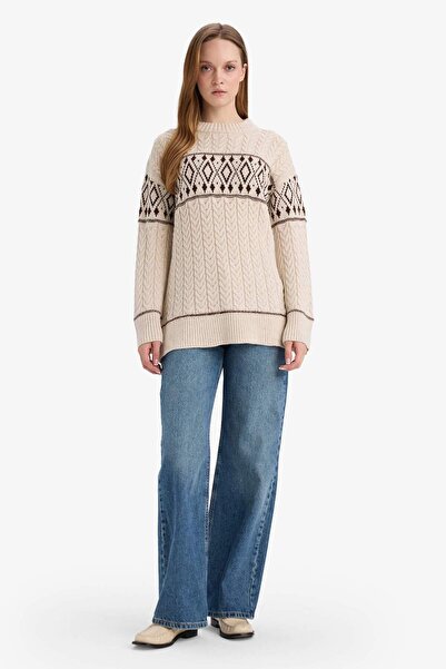 DeFacto Πλεκτό πουλόβερ με λαιμόκοψη κανονικής εφαρμογής G6341AX25WN