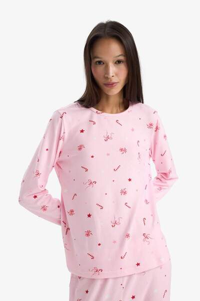 DeFacto Set de pijamale Regular Fit Top cu mâneci lungi cu model Partea de jos lungă G1600AX25WN