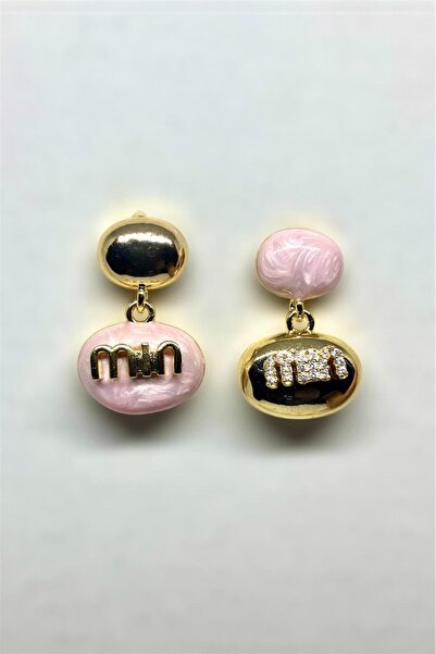 MatmazelLavinya أقراط ذهبية من سلسلة MIU مرصعة بالأحجار الوردية