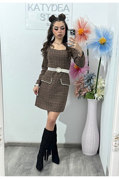 KATYDEA STORE Rochie din tweed maro ELLA