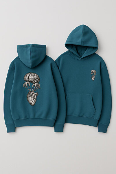 CLASSY.MODA Unisex με κουκούλα oversized με τύπωμα Φούτερ – Εικονογράφηση Ελέγχου Καρδιάς του Εγκεφάλου Εκτύπωση στο πίσω μέρος