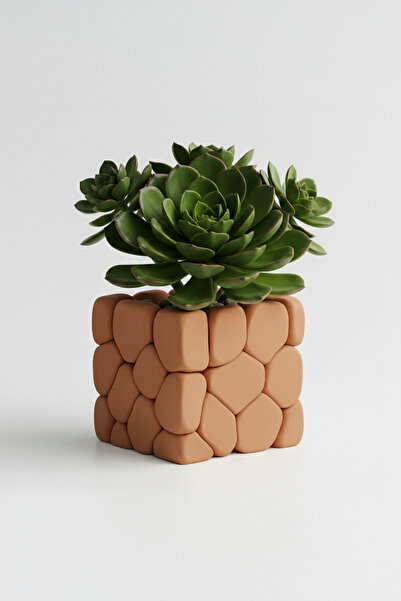 OEM Decorative flower pot with stone touch design, Terracotta Ember color