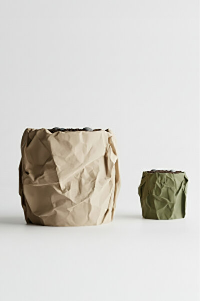 OEM Set of decorative pots Crumpled Design, color Sandstone Beige & Olive Green