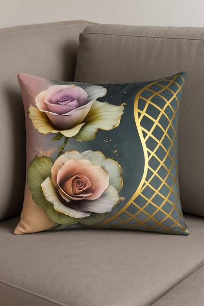 MİNOZA غطاء وسادة مزخرف بتفاصيل جلدية مقطوعة بالليزر بنمط مطبوع وردة رقمية، ق...