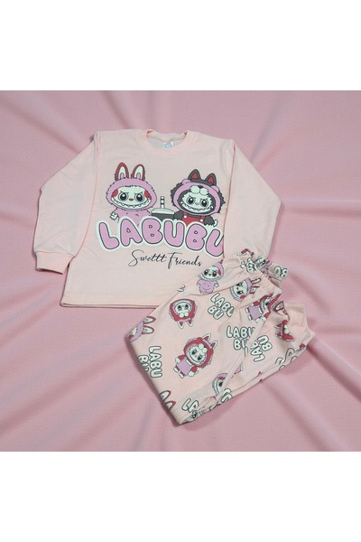 Akcan Labubu desenli uzun kollu bebek pijaması