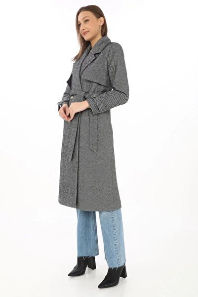 hibiscus Women's Herringbone Cashmere Long Coat - Smoked