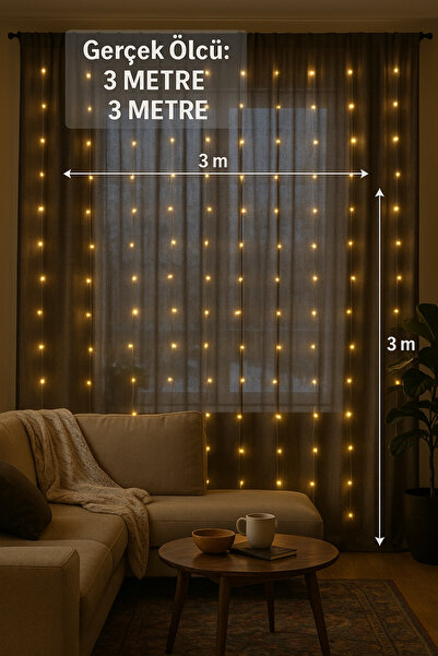 Yellowtech 3x3 Yılbaşı Perde Led – Günışığı Sarı, Uzatılabilir LED Işık | Ev, Nişan, Tag, Organizasyon