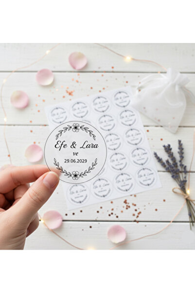 Efza gift 3.5x3.5 cm Şeffaf Yuvarlak Kişiye Özel Etiket – Nişan Kına Söz Düğü...