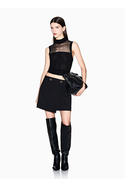 Armani Exchange Yüksek Bel Siyah Kadın Düz Kısa Etek XW001285