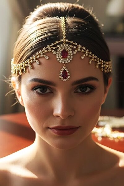 CAŞ DEKORASYON Accesoriu pentru păr cu piatră roșie de culoare aurie