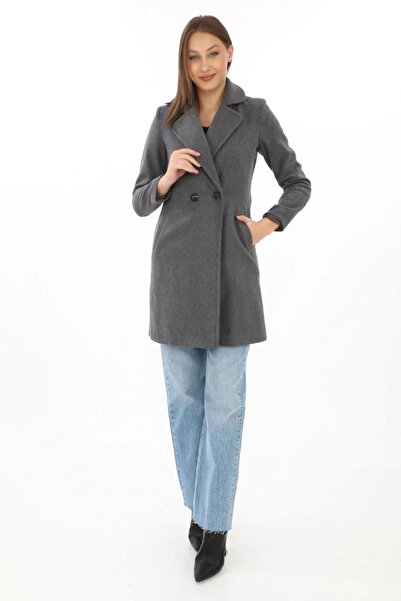 hibiscus Women's Cashmere Coat – Black Woolen Woven, Double-Breasted Collars, Lined, with Pockets, Belted Long Length, Suitable for Hijab