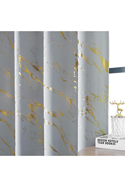 Bukela 1-Piece Marble Print Grommet Top Thermal Insulated Light Blocking Curtains
