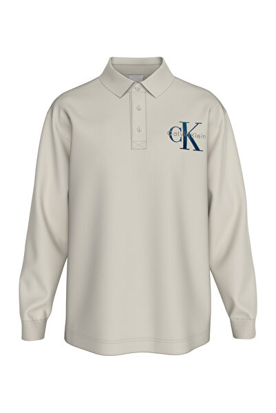 Calvin Klein Jeans Düz Krem Erkek Polo T-Shirt LV04RD201G67U LS CHUNKY PIQUE RELAX