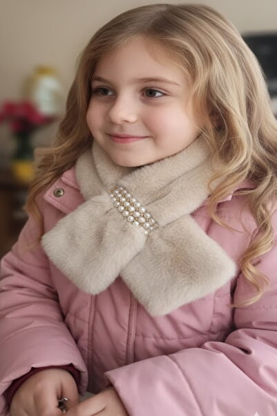 CAŞ DEKORASYON Beige Color Pearl Plush Children's Scarf