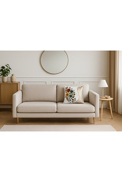 MİNOZA Digital Printed Flower Design Laser Cut Leather Detailed Decorative Throw Pillow Cover