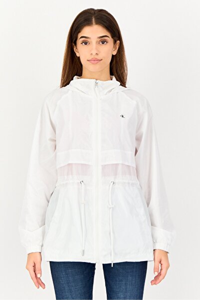 Calvin Klein Women Brand Logo Long Sleeve Windbreaker Jacket, White
