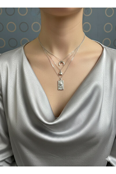 Uno Di Famiglia قلادة فولاذية ثلاثية القطع، قلادة على شكل هلال، قلادة على شكل...