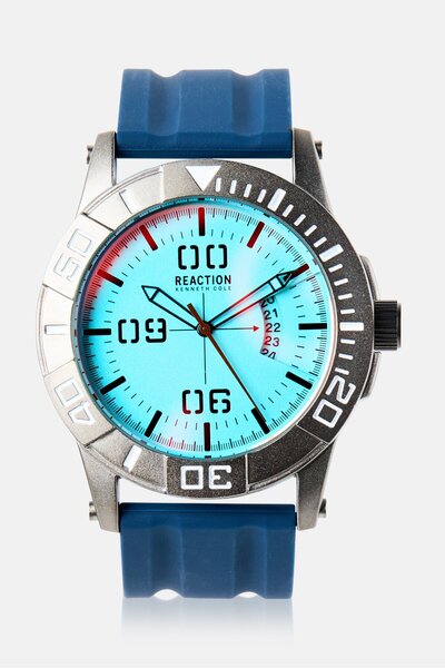Kenneth Cole Reaction Men KRWGN7008104 Silicone Analog Watch 45 mm, Navy