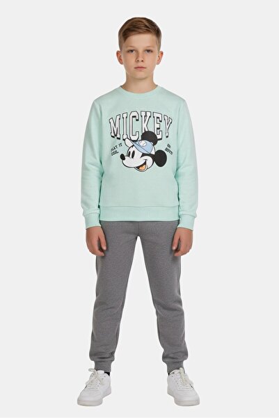 Disney x Micky And Friends kids Boy Crew Neck Long Sleeve Sweatshirt, Mint