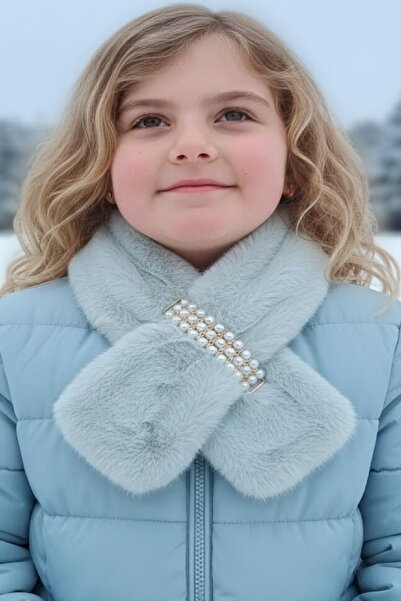 CAŞ DEKORASYON Gray Color Pearl Plush Children's Scarf