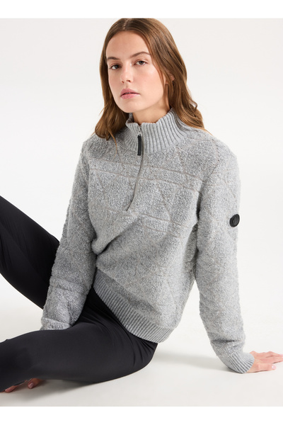 Discovery Expedition D5WL-KZK3558 Gri Bisiklet Yaka Relaxed Örgü Desenli Kadın Kazak