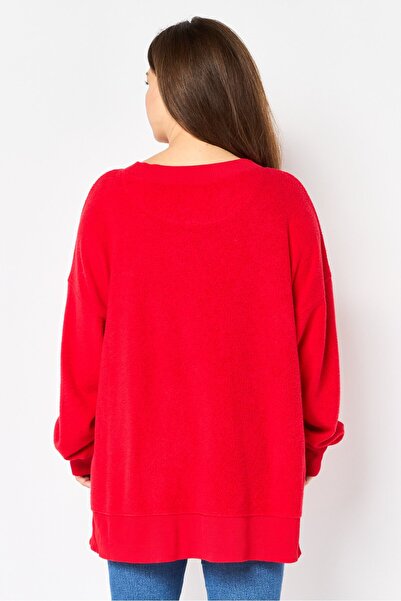 aerie Women Crew Neck Embroidered Long Sleeve Sweatshirt, Red