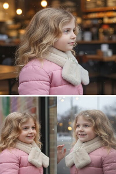 CAŞ DEKORASYON Beige Color Pearl Plush Children's Scarf