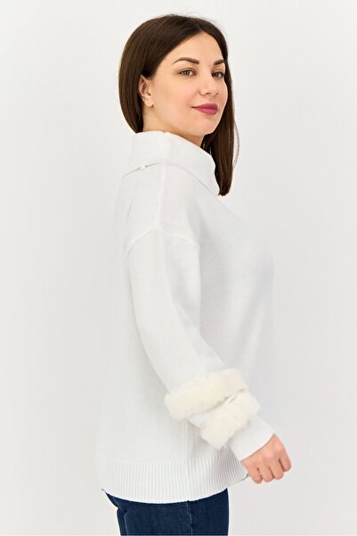 Madison + Hudson Women Turtle Neck Faux Fur Sweater, White