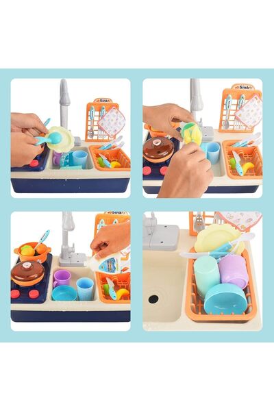 Bukela Kids Kitchen Sink Playset with Automatic Water Flow (Blue)