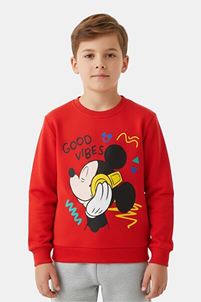 Disney Kids Boy Long Sleeve Mickey Sweatshirt, Red