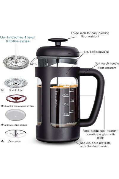 Bukela French Press Coffee Tea Maker Borosilicate Glass Non-slip Handle 350ML