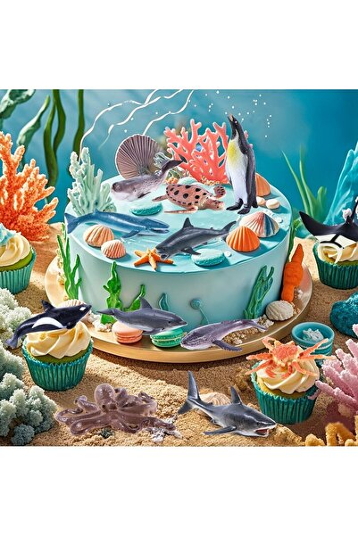 Bukela 12Pack Sea Animal Figures Cake Topper, Ocean Creature Figurine Shark Whale