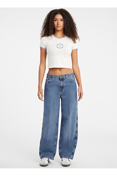 Guess Jeans Yüksek Bel Geniş Paça Relaxed Çok Renkli Kadın Denim Pantolon Jeans Kadın Relaxed