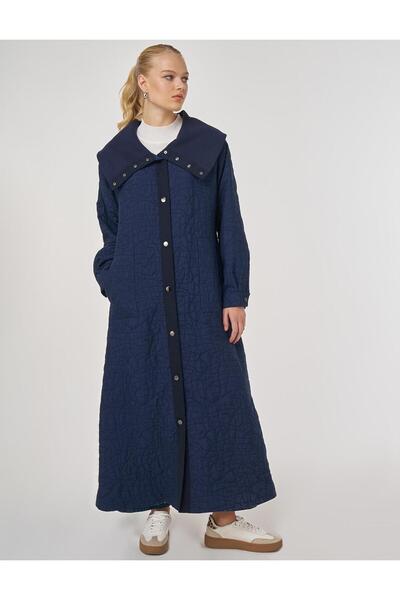 Kayra Wide Collar Overcoat Dark Navy Blue