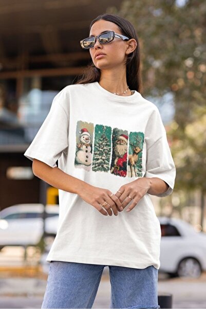 EYMORA Tricou alb cu rame festive de Crăciun