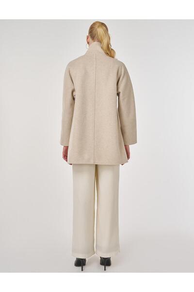 Kayra Mock Neck Short Cashmere Coat Cream