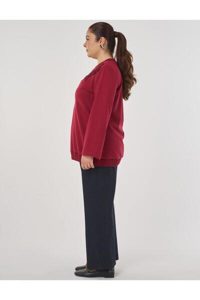 Kayra Appliqued Three Thread Sweatshirt Burgundy